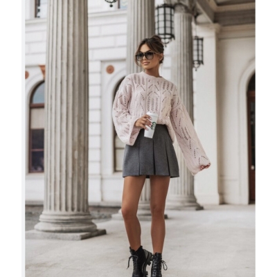 Sweter Olivia ażur, cream, pink